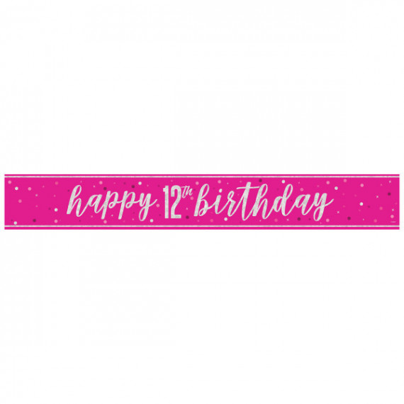 Pink Happy 12th Birthday Foil Banner