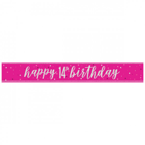 Pink Happy 14th Birthday Foil Banner