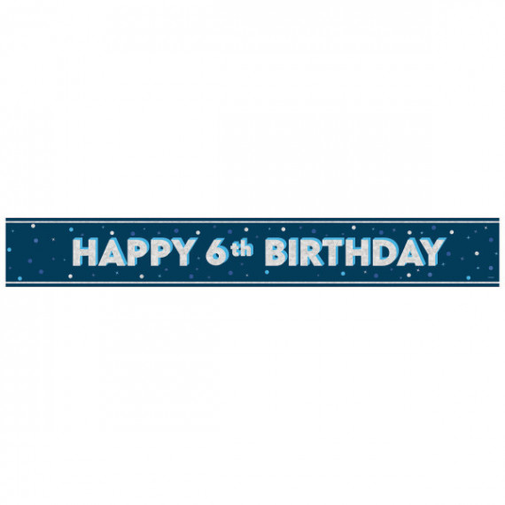 Blue Happy 6th Birthday Foil Banner