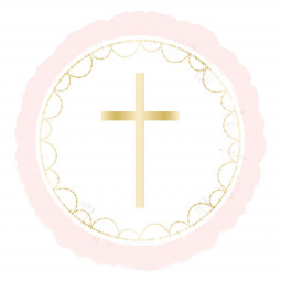 Pink Cross Round Foil Balloon - Inflated