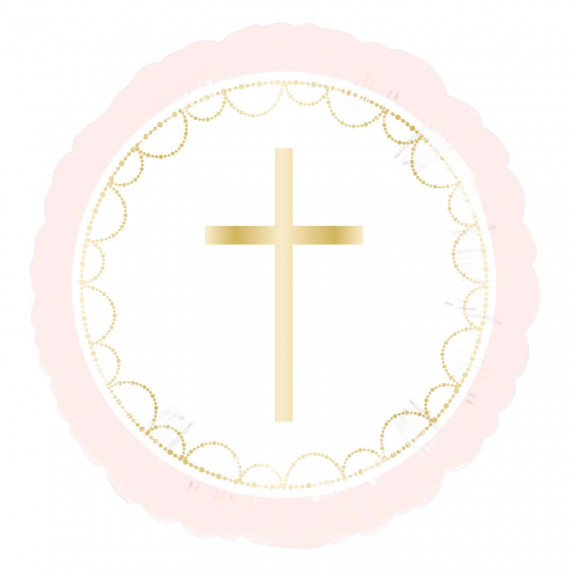 Pink Cross Round Foil Balloon - Inflated