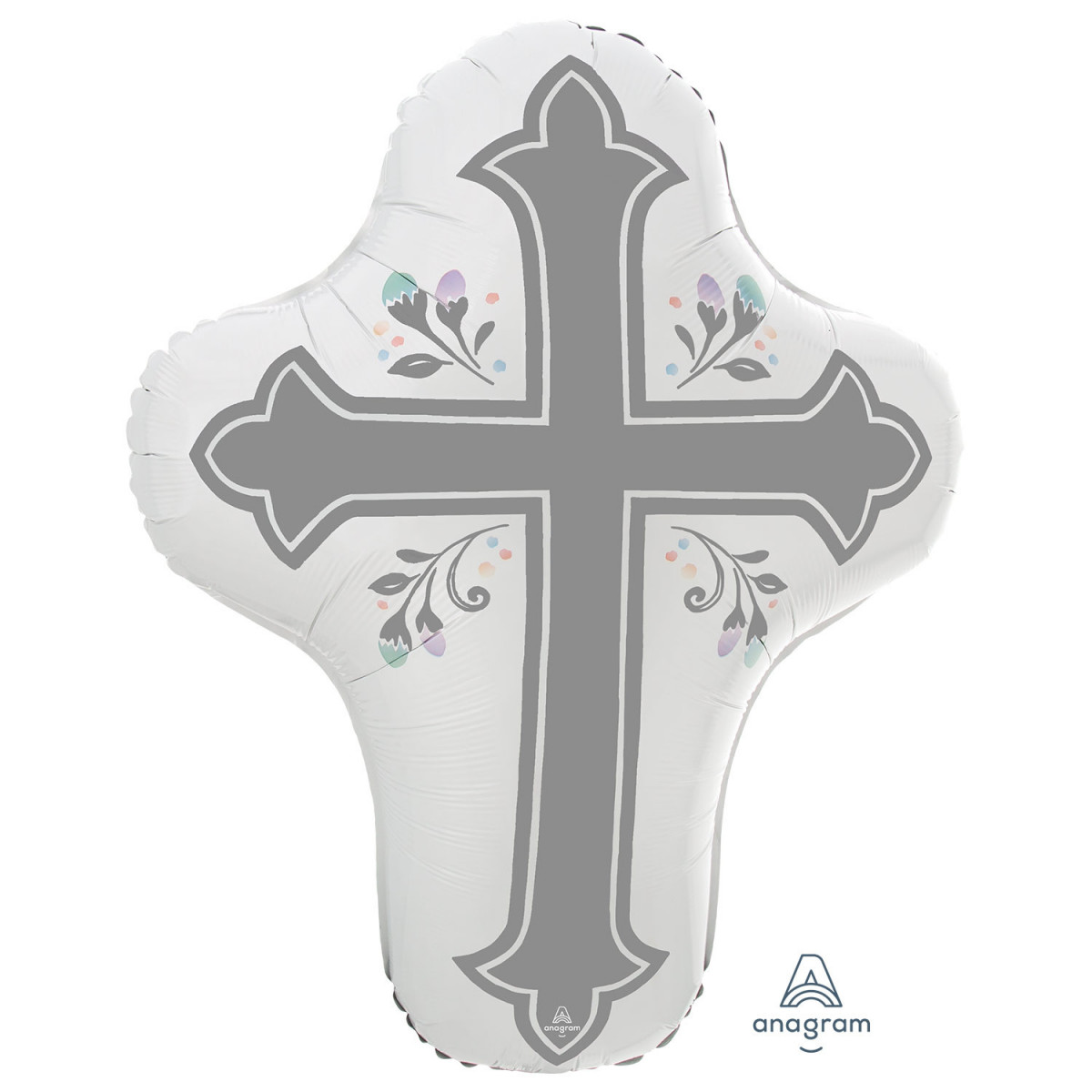 Silver and White Cross SuperShape Foil Balloon - Inflated Silver and White Cross SuperShape Foil Balloon - Inflated