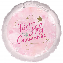 Pink 1st Communion Round Foil Balloon - Inflated