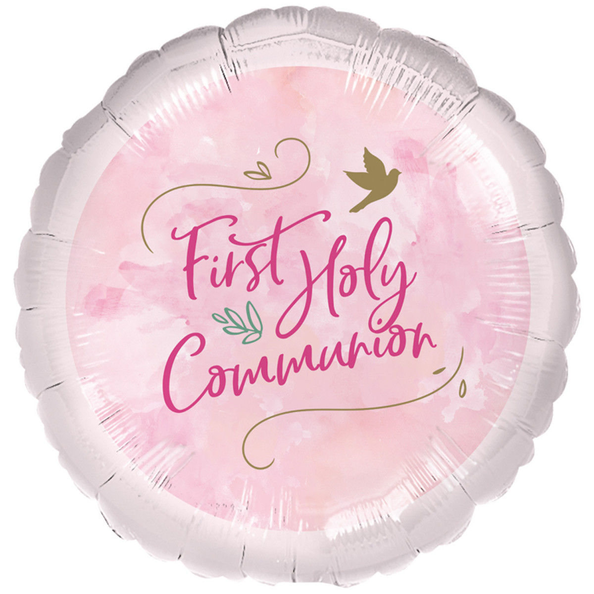 Pink 1st Communion Round Foil Balloon - Inflated Pink 1st Communion Round Foil Balloon - Inflated