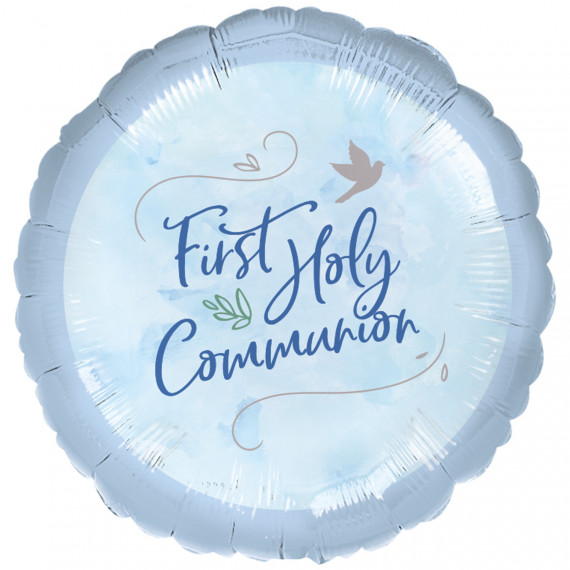 Blue 1st Communion Round Foil Balloon - Inflated Blue 1st Communion Round Foil Balloon - Inflated