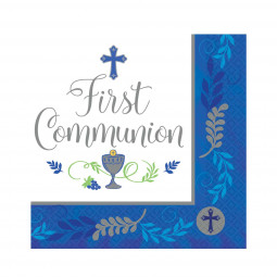Blue 1st Communion Paper Napkins - 36 pack