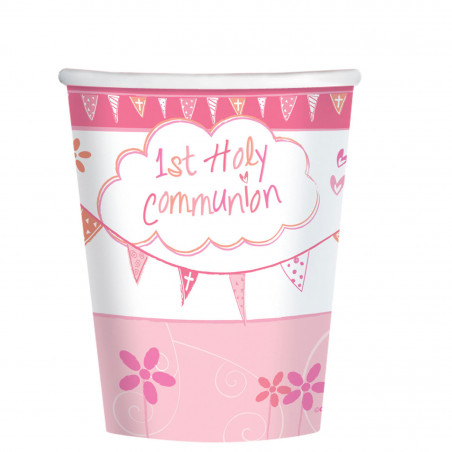 Pink 1st Communion Paper Cups - 8 Pack