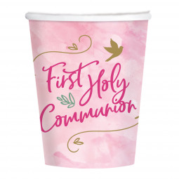 Pink 1st Communion Paper Cups - 8 Pack