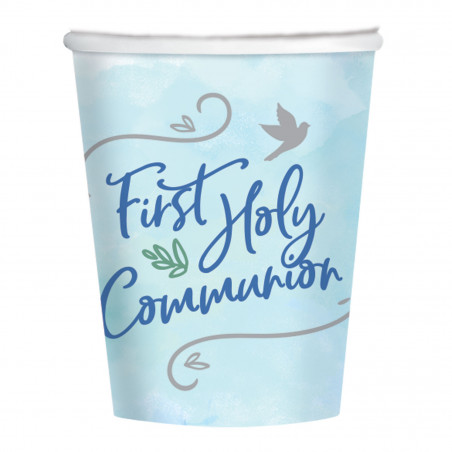 Blue 1st Communion Paper Cups - 8 Pack