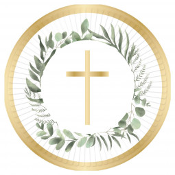Gold Botanical Cross Paper Plates - 8 Pack