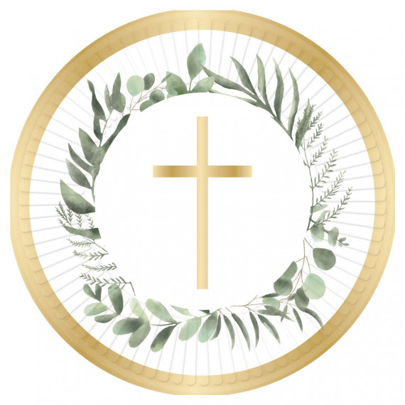 Gold Botanical Cross Paper Plates - 8 Pack
