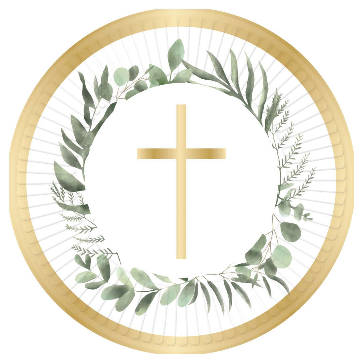 Gold Botanical Cross Paper Plates - 8 Pack