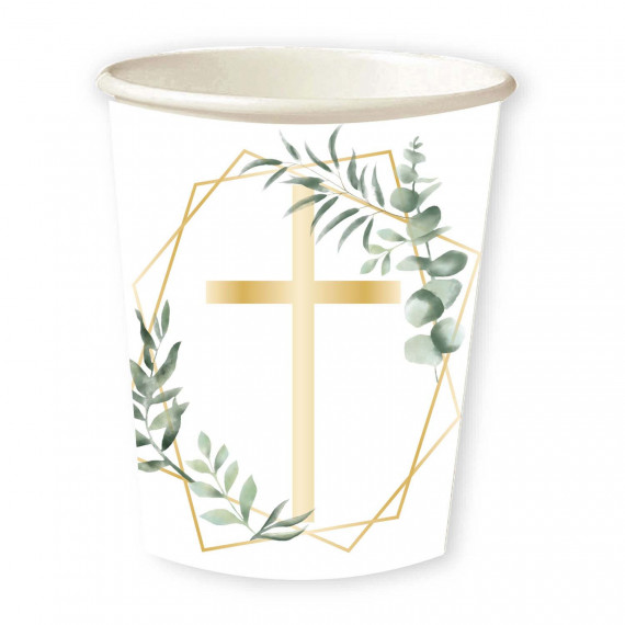 Gold Botanical Cross Paper Cups - 8 Pack