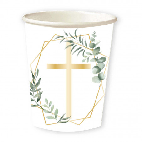 Gold Botanical Cross Paper Cups - 8 Pack