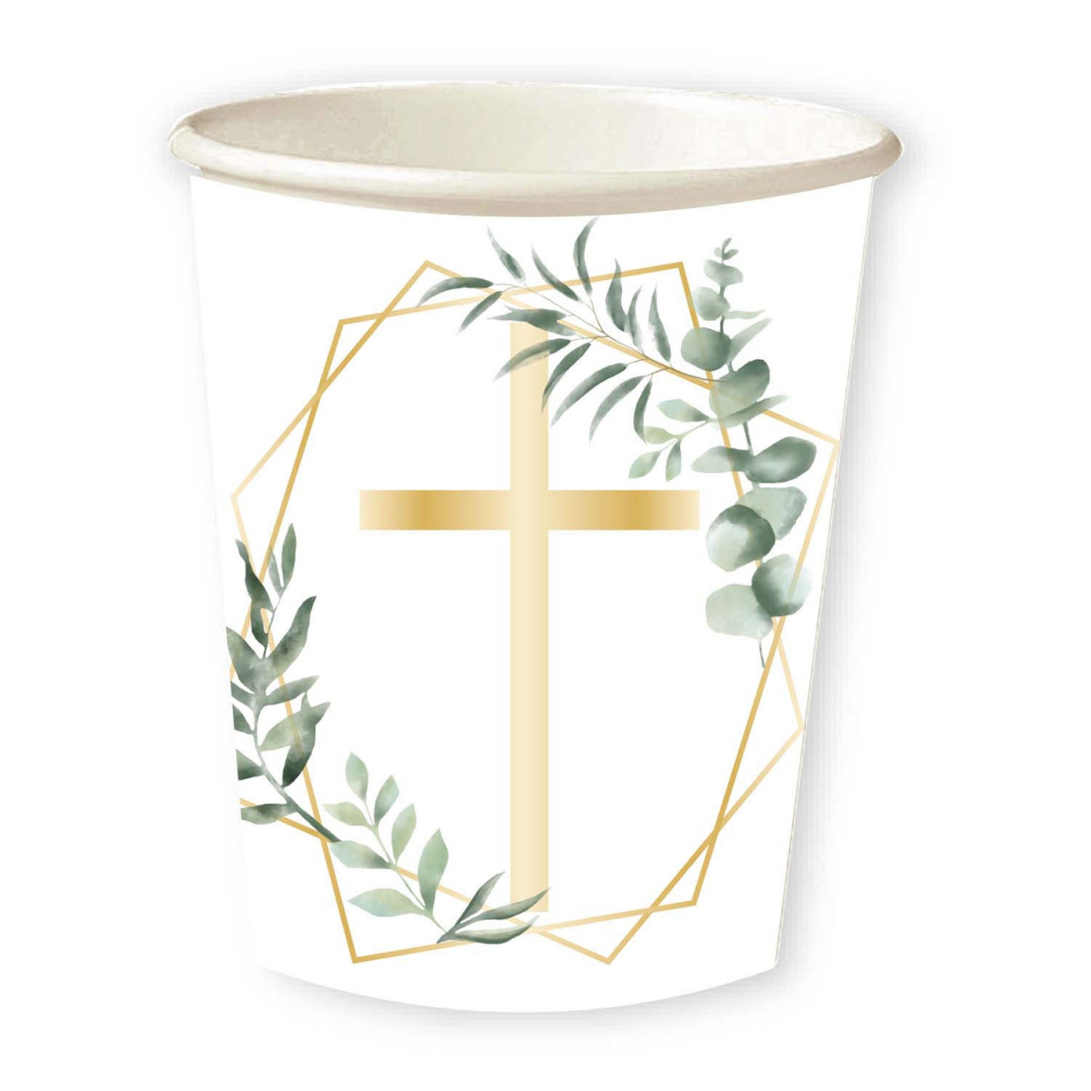 Gold Botanical Cross Paper Cups - 8 Pack