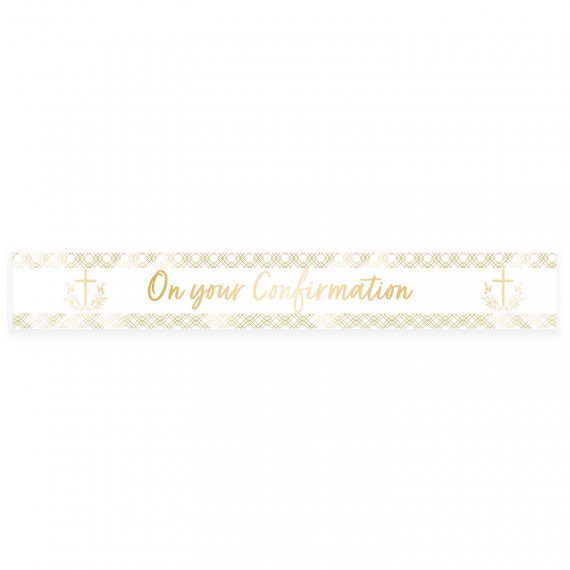 White and Gold Confirmation Foil Banner White and Gold Confirmation Foil Banner