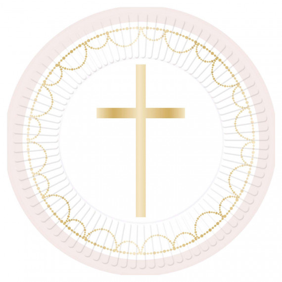 Pink Cross Paper Plates - 8 Pack