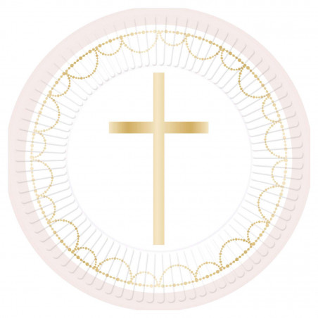 Pink Cross Paper Plates - 8 Pack