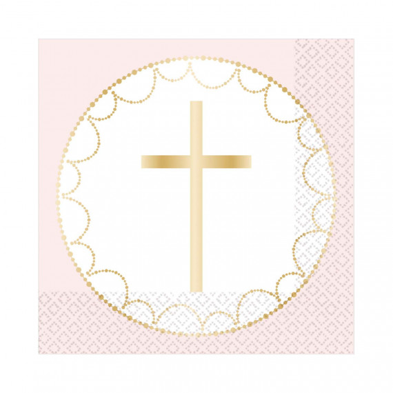 Pink Cross Paper Napkins - 20 Pack