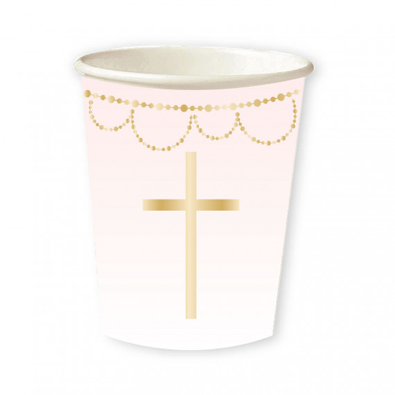 Pink Cross Paper Cups - 8 Pack