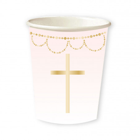 Pink Cross Paper Cups - 8 Pack