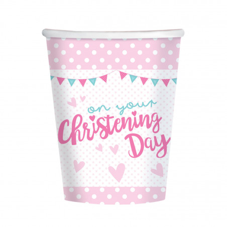 Pink Christening Paper Cups - 8 Pack