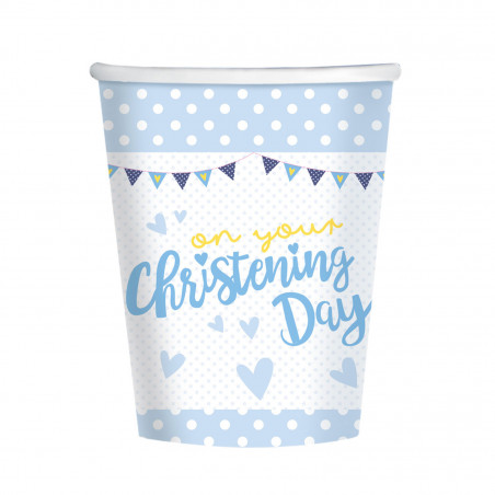 Blue Christening Paper Cups - 8 Pack