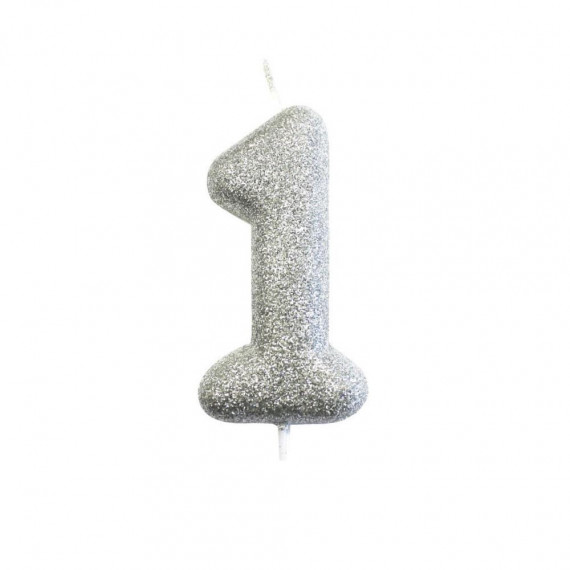 Silver Glitter Finish Number Candles 0 - 9