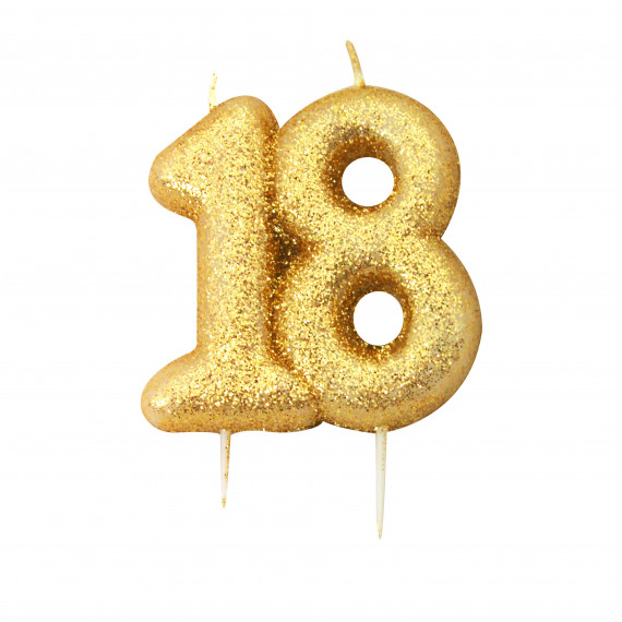 18th Gold Glitter Finish Birthday Candle