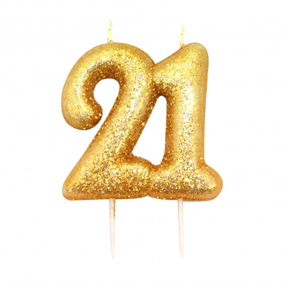 21st Gold Glitter Finish Birthday Candle