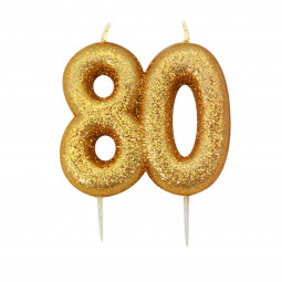 80th Gold Glitter Finish Birthday Candle