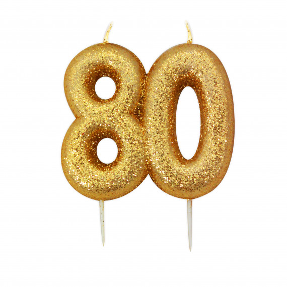 80th Gold Glitter Finish Birthday Candle
