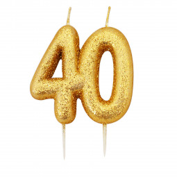 40th Gold Glitter Finish Birthday Candle