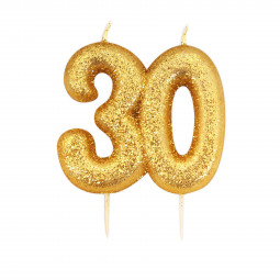 30th Gold Glitter Finish Birthday Candle