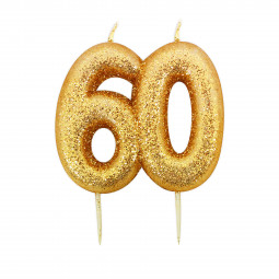 60th Gold Glitter Finish Birthday Candle