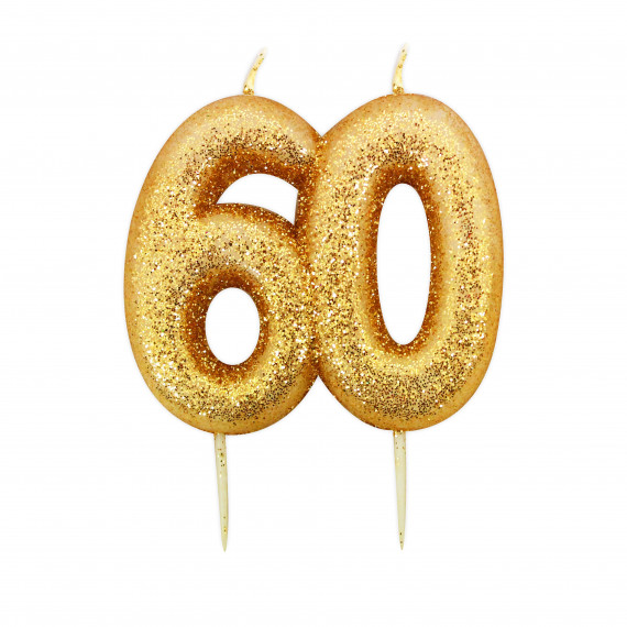 60th Gold Glitter Finish Birthday Candle