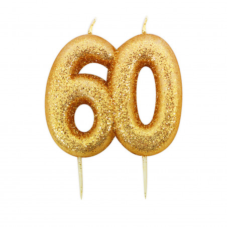 60th Gold Glitter Finish Birthday Candle