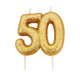 50th Gold Glitter Finish Birthday Candle