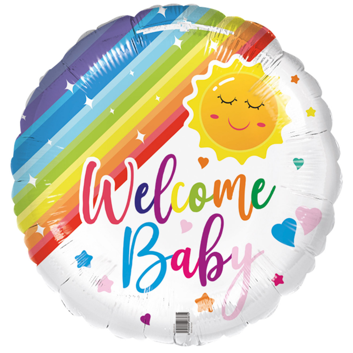 Welcome Baby Rainbow Round Foil Balloon - Inflated Welcome Baby Rainbow Round Foil Balloon - Inflated