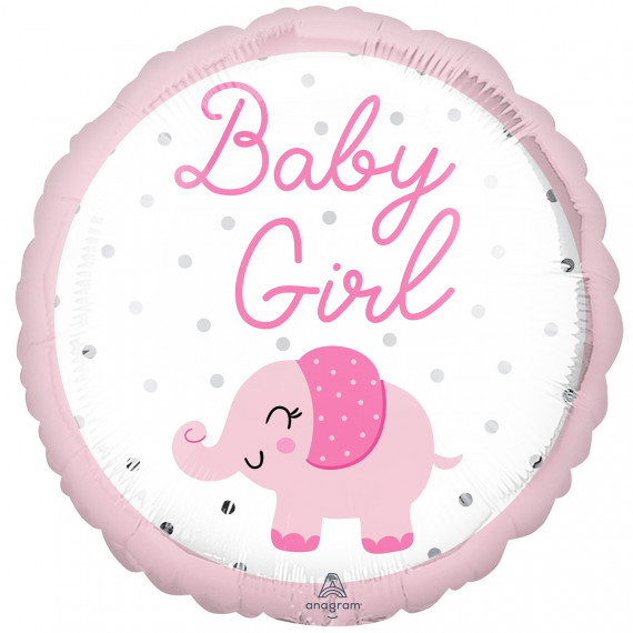 Baby Girl Elephant Round Foil Balloon - Inflated Baby Girl Elephant Round Foil Balloon - Inflated