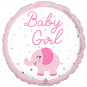 Baby Girl Elephant Round Foil Balloon - Inflated Baby Girl Elephant Round Foil Balloon - Inflated