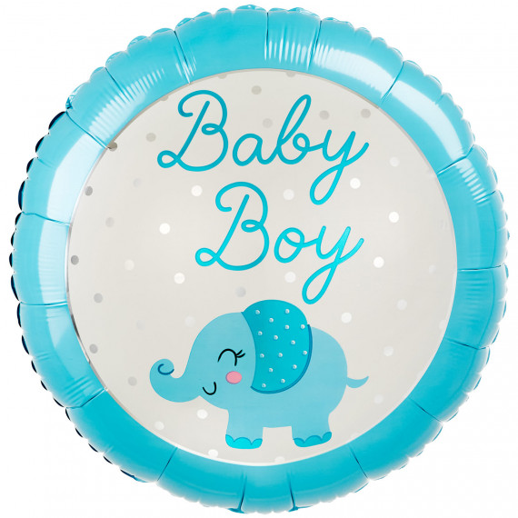 Baby Boy Elephant Round Foil Balloon - Inflated Baby Boy Elephant Round Foil Balloon - Inflated