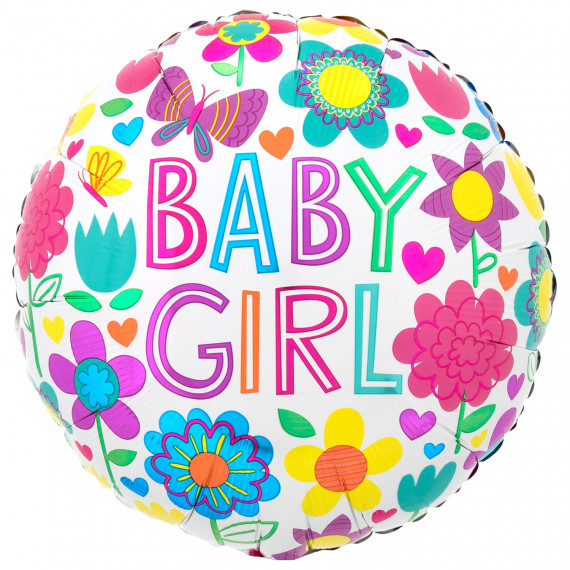 Baby Girl Round Foil Balloon - Inflated Baby Girl Round Foil Balloon - Inflated