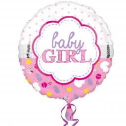 Baby Girl Scallop Edge Round Foil Balloon - Inflated
