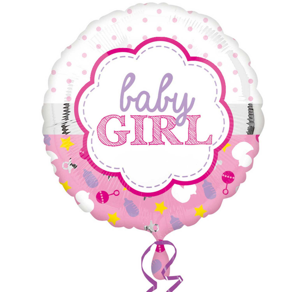Baby Girl Scallop Edge Round Foil Balloon - Inflated Baby Girl Scallop Edge Round Foil Balloon - Inflated