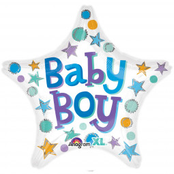 Baby Boy Star Foil Balloon - Inflated
