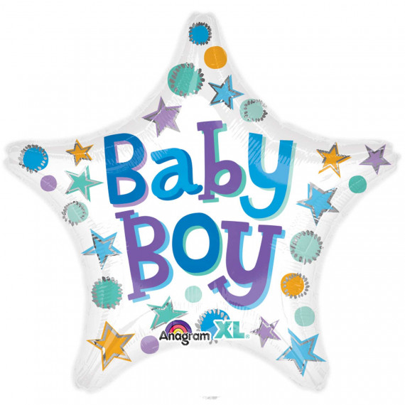 Baby Boy Star Foil Balloon - Inflated Baby Boy Star Foil Balloon - Inflated