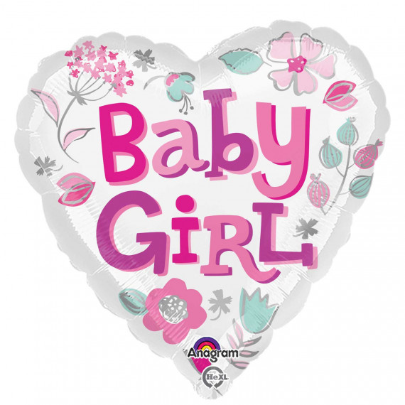 Baby Girl Heart Foil Balloon - Inflated Baby Girl Heart Foil Balloon - Inflated