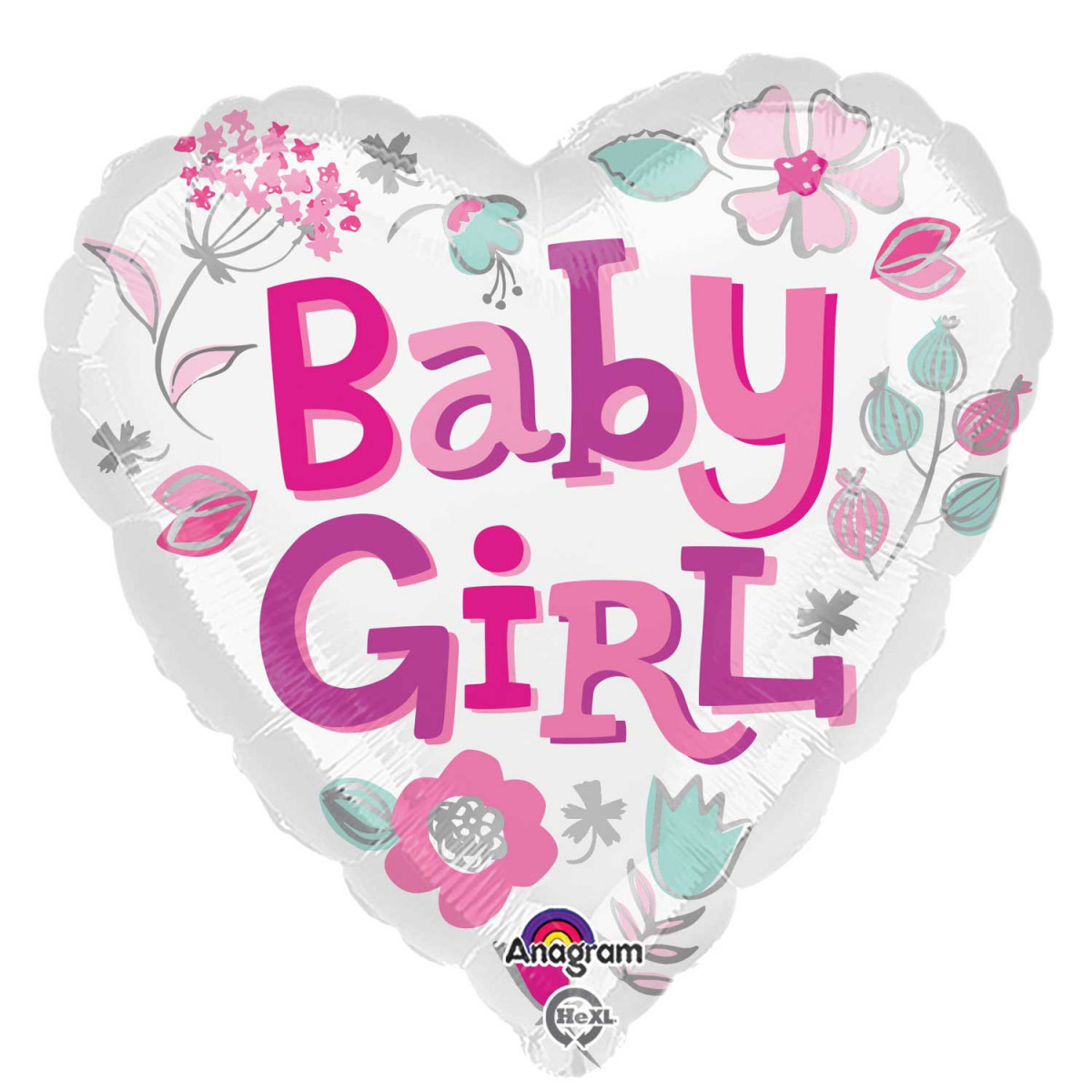 Baby Girl Heart Foil Balloon - Inflated Baby Girl Heart Foil Balloon - Inflated