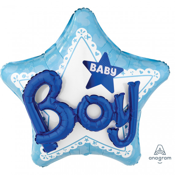 Baby Boy Star Supershape Foil Balloon - Inflated Baby Boy Star Supershape Foil Balloon - Inflated